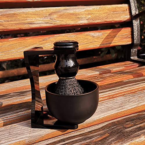 Je&Co Men's Shaving Brush Set, 3 In 1 Synthetic Shaving Brush With Acrylic Stand And Steel Bowl #TOP5