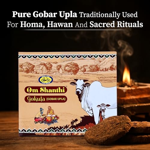 Image of Om Shanthi POOJA MADE PURE Cycle Om Shanthi Gokula Pure Gobar Upla /Uple /Kande Dry Cakes for Homa /Hawan /Puja /Rituals - Pack of 1