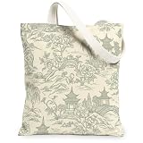 Pagoda - Bolsa de lona para mujer, estilo asiático, tradicional, verde, lavable, reutilizable, con diseño gráfico, Verde, 13x15 Inch