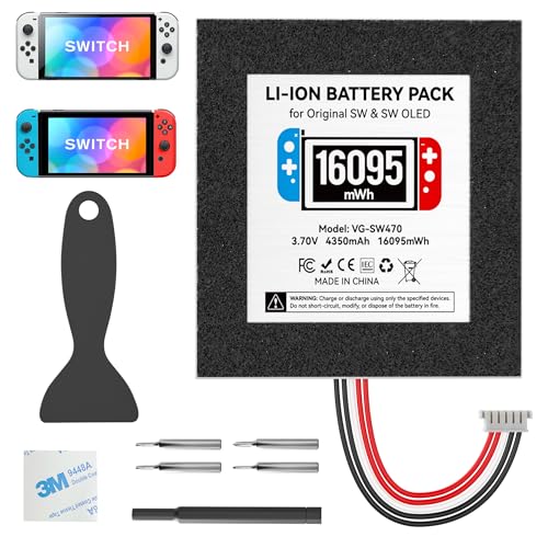 16095 mWh Switch Ersatz Akku für Switch Original & OLED, Hochkapazität Li-Ionen Joy Con Akku für Nintendo Konsole HAC-003/HAC-001 mit umfassendem Reparatur Werkzeugsatz, Joycon Battery