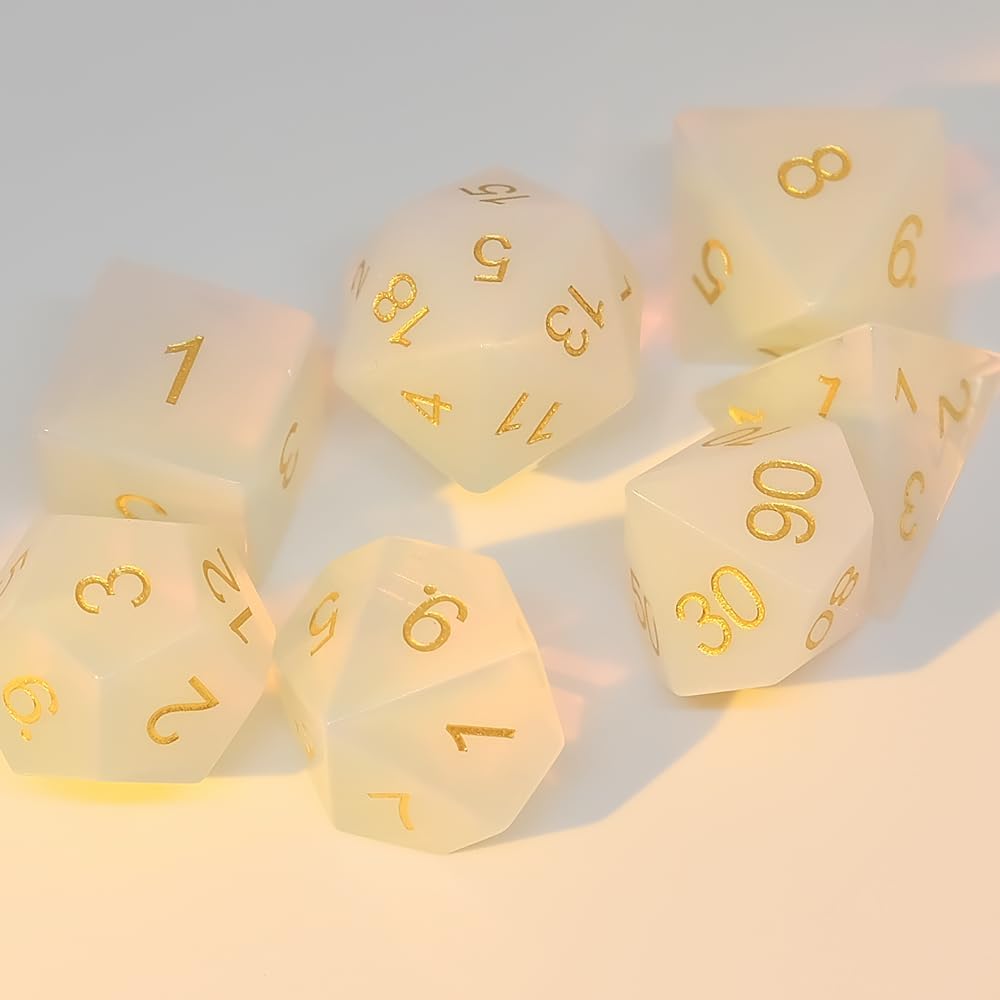 Pure Natural Gemstone Crystal Dice, Made of High-Tech Natural Stone. A Tandard Set of 7PCS Dice is Used for The DND D&D RPG MTG Tabletop Game (Opalite)