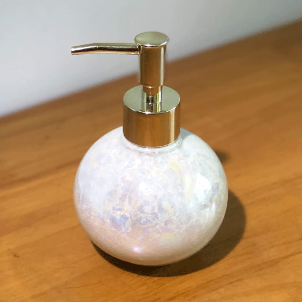 Dispensador de jabón, 250 ml/9 oz. Dispensador de jabón de Manos de cerámica con Esmalte craquelado. Dispensador de loción. Envase de cerámica Recargable. Botella con Bomba portátil.(15x9.5cm)