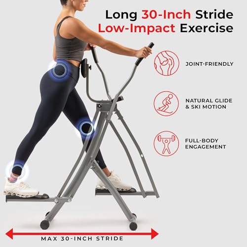 Image of Sunny Health & Fitness Smart Air Walk Elliptical Glider Sprinter Trainer | 30 inch Stride, Low-Impact, Quiet Operation, Foldable and Compact Design, Digital Monitor, SunnyFit App Connectivity