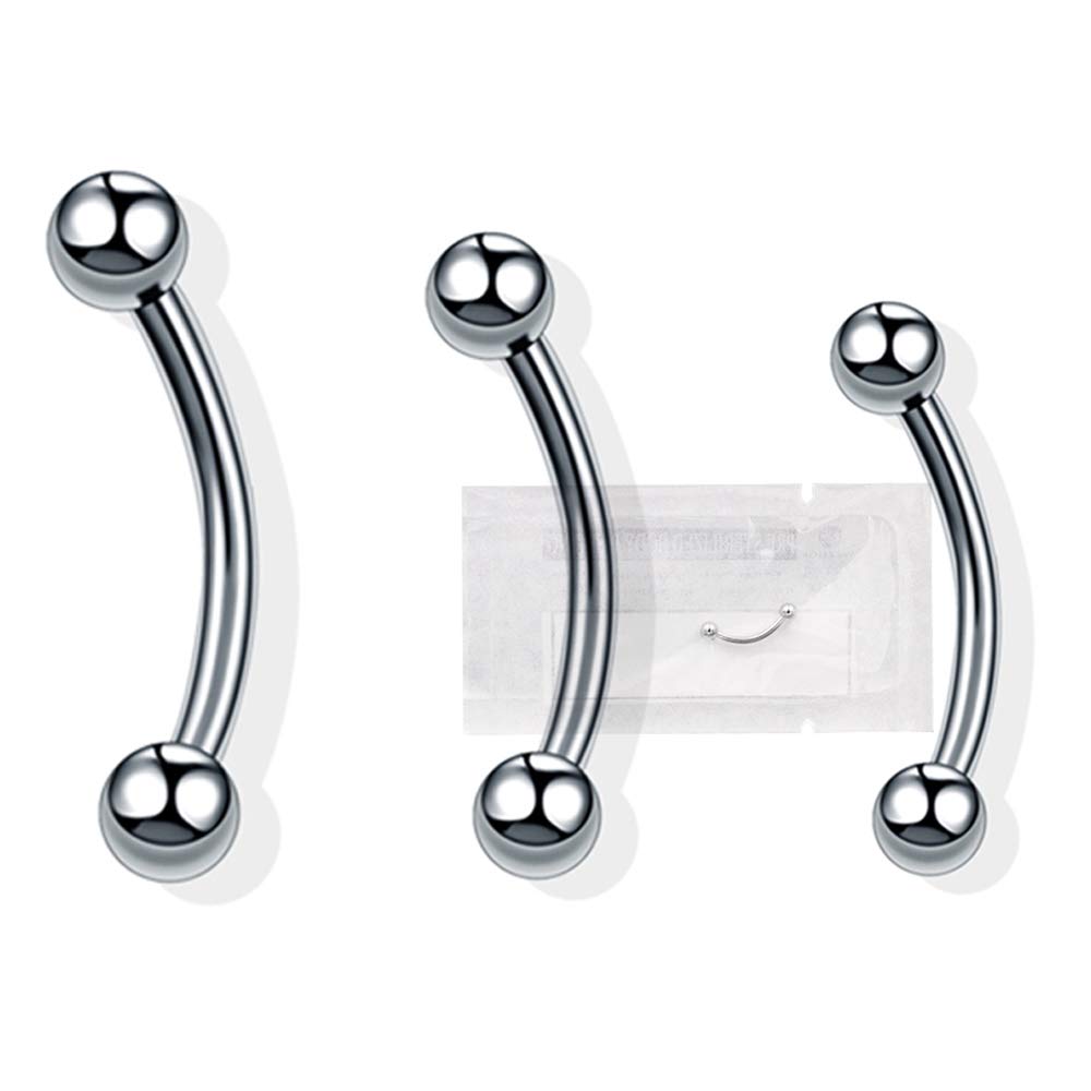 WARRIOR Piercing para Cejas Circular/Curvado estéril en Acero quirúrgico 316L 16G (1,2 mm) con una Bola de 3 mm de Longitud 8 mm 10 mm 12 mm PMS-001