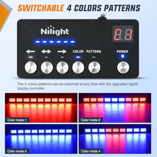Image of Nilight 162 LED Traffic Advisor Strobe Light Bar 2-in-1 Red Blue Emergency Warning Hazard Lights with Controller 4 Switchable Color 36 Flash Pattern for Trucks Cars Tow Plow Construction Vehicles | 2 in 1 Emergency Warning Hazard Lights 4 Switchable Color 36 Flash Pattern for Trucks Cars Tow Plow Construction Vehicles