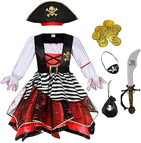 Frekuyrt Girl Pirate Costume Buccaneer Princess Costume Halloween Party Dress Up (5-7 Years)