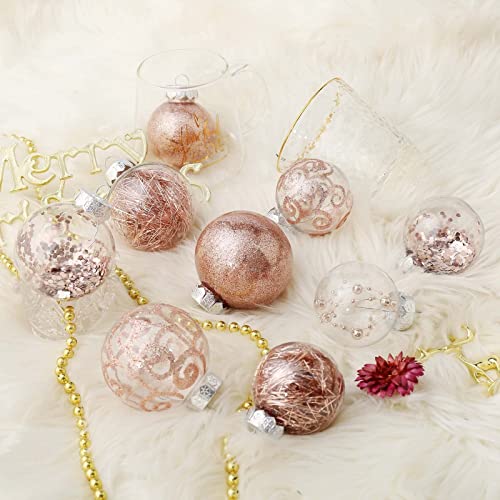 Wironlst Christmas Ball Ornaments Shatterproof Clear Large Plastic Hanging Ball Decorative Baubles Set With Stuffed Delicate Decorations (60Mm/2.36", Rose Gold) #TOP6