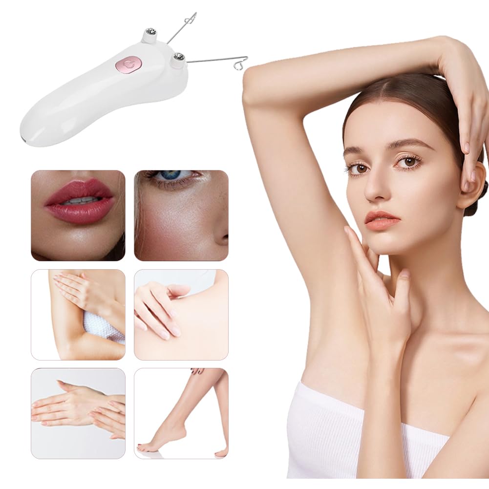 Epilatore Elettrico con Filettatura, Donna Filo di Cotone Corpo Rasoio Rimozione Filettato Elettrica dei Peli Viso Ricarica USB per Femminile Facciale Gambe Braccia Massaggiatore Bellezza Rosa