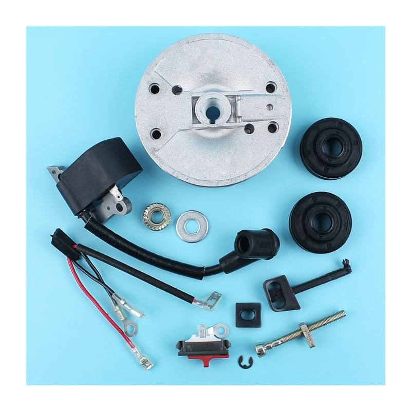 Flywheel Kill Switch Bobina de Encendido tensor de Cadena Sellos de Aceite for HUSQVARNA 137 137E 142 142E Motosierra con Tuercas Palanca de estrangulación