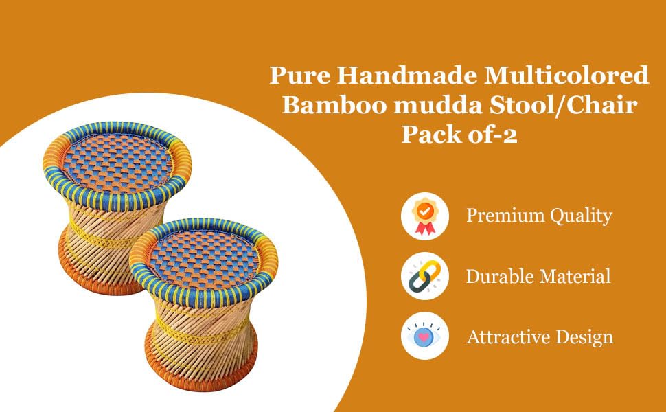 RCLV Handmade Bamboo Mudda/Stool/Chair/Canebar Indoor & Outdoor Living Room 15x15-2 Pices