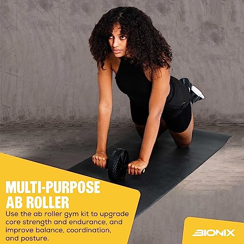 Bionix Ab Roller Exercise Wheel With Knee Mat & Non Slip Handles - Fitness Abs Roller Wheel Core Workout Cruncher Trainer, Home Gym Equipment Strength Training, Abdominal Ab Wheel - Image 3