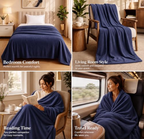 Image of HOMEKART 300 TC All Season Solid /Plain Lightweight Polar Fleece Single Bed Blanket (152 x 230 cm), Blue