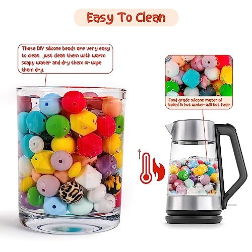 Keyzone 712PCS 15mm Silicone Beads for Keychain Making, Multiple Styles and Shapes Silicone Beads Bulk Kit Rubber Beads for Jewelry Making, DIY Keychain Accessories Silicone Beads - Thumbnail 7