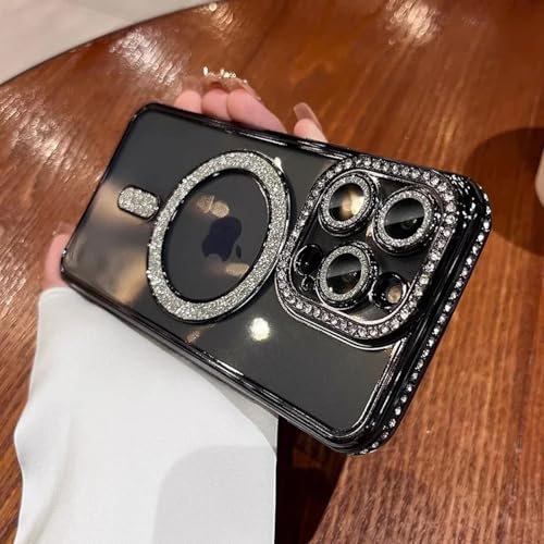 Coque de chargement sans fil pour iPhone 11 Pro Max paillettes noir