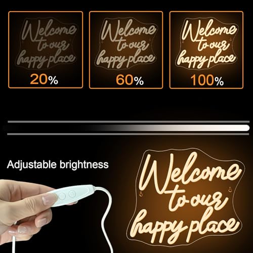 NOSUN WELCOME TO OUR HAPPY PLACE Neon Sign Happy Place Neon Signs for Wall Decor Dimmable Warm White LED Signs for Bedroom Classroom Man Cave Home Bar Birthday Party Game Zone Decor Neon Classroom Sign — view 4