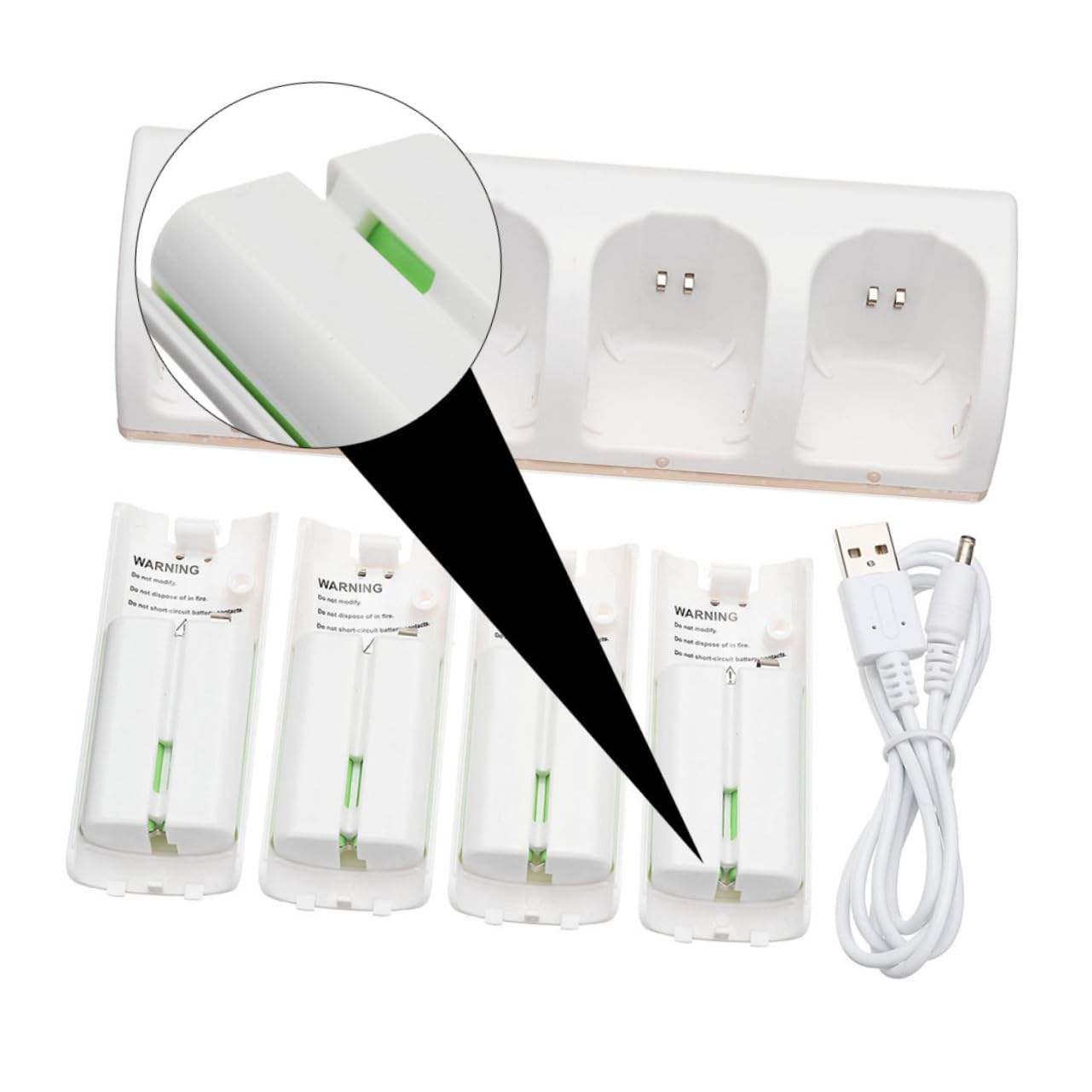 HOMSFOU Adattatore per Pile 4 Slot Stazione di Ricarica Batteria Cavo USB Caricabatterie Compatto Bianco per Ricaricare Batterie Ovunque