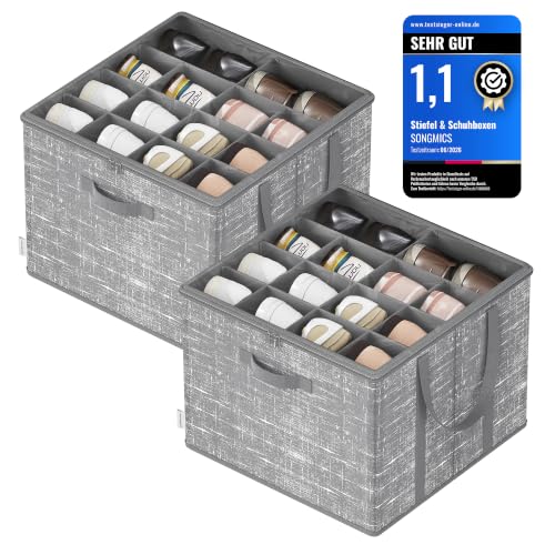 SONGMICS Schuh-Organizer 2er Set jeder für bis zu 16 Paar Schuhe Schuhaufbewahrung Griffe transparenter Deckel für Schlafzimmer Eingangsbereich Kleiderschrank schilfgrau LSP602G01