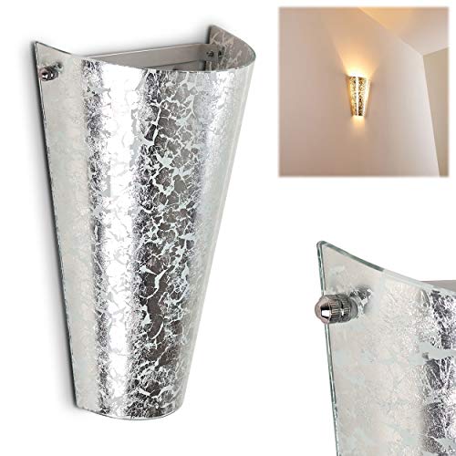 HOFSTEIN Wandlampe Zera aus Metall/Glas in Silber, moderne Wandleuchte mit Up & Down-Effekt, 1 x E27, Innenwandleuchte mit Lichteffekt, ohne Leuchtmittel