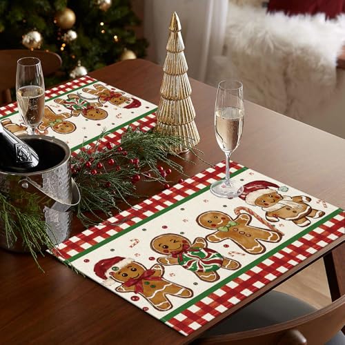 Jogo americano de Natal, conjunto de 4, 30 x 45 cm, tapetes de mesa de bengala doce de gengibre, dec