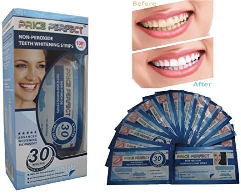 Teeth Whitening Strips - No Peroxide Non Sensitive Tooth. 30 Minute Home Treatment Gel Kit. 28
