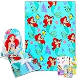Little Mermaid Fleece Blanket and Cinch Bag Set - Bundle with Soft Ariel Blanket Plus Cinch Bag, Stickers, More for Kids, Adults, Children | Cozy Little Mermaid Fleece Blanket 50' x 70”