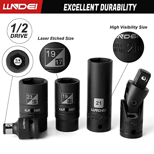 Llndei Mechanic Tool Kits,1/2" Drive Impact Socket Wrench Set,6 Point Deep Sockets/Lug Nut Flip Sockets,66Pcs,Metric,12-Point Combination Wrench For Automotive,Truck,Car,Garage,Household #TOP3