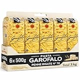 Pasta Garofalo Penne Rigate Nº70 500g, Pasta Italiana, Pasta alimenticia de sémola de trigo duro, Contiene gluten, Puede contener trazas de soja, Tiempo de cocción 11 minutos, 6 Paquetes de 500 gr