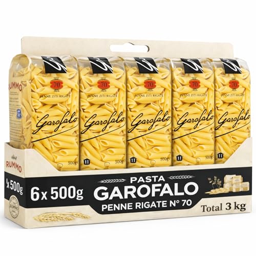 Pasta Garofalo Penne Rigate Nº70 500g, Pasta Italiana, Pasta alimenticia de sémola de trigo duro, Contiene gluten, Puede contener trazas de soja, Tiempo de cocción 11 minutos, 6 Paquetes de 500 gr