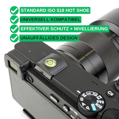 Blitzschuhabdeckung mit Wasserwaage, 3 Stück, in Schwarz, aus Silikon, kompatibel mit Panasonic DMC-FZ + G-Serie, Sony Alpha, Blitzschuhe, Hot Shoe Cover, Abdeckung Blitzschuh, Aufsteckwasserwaage