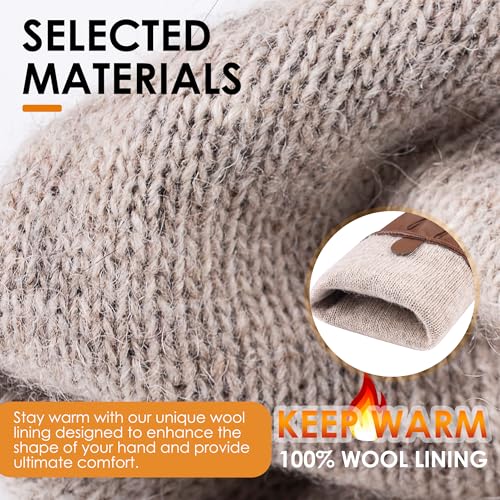Womens Winter Leather Gloves Touchscreen Texting Warm Driving Lambskin Gloves (Light Brown, L) - Thumbnail 4