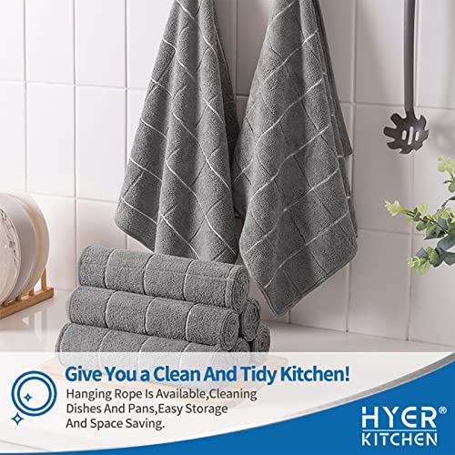 Hyer Kitchen Microfiber Kitchen Towels - Super Absorbent, Soft And Solid Color Dish Hand Towels For Kitchen, 8 Pack, 26 X 18 Inch, Checkboard Designed, Gray #TOP4