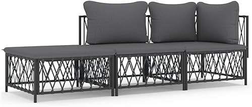 Miniatura 3 de Juego de muebles de jardín de 3 piezas, juego de muebles de patio al aire libre con cojines extraíbles, marco de acero con recubrimiento en polvo,
