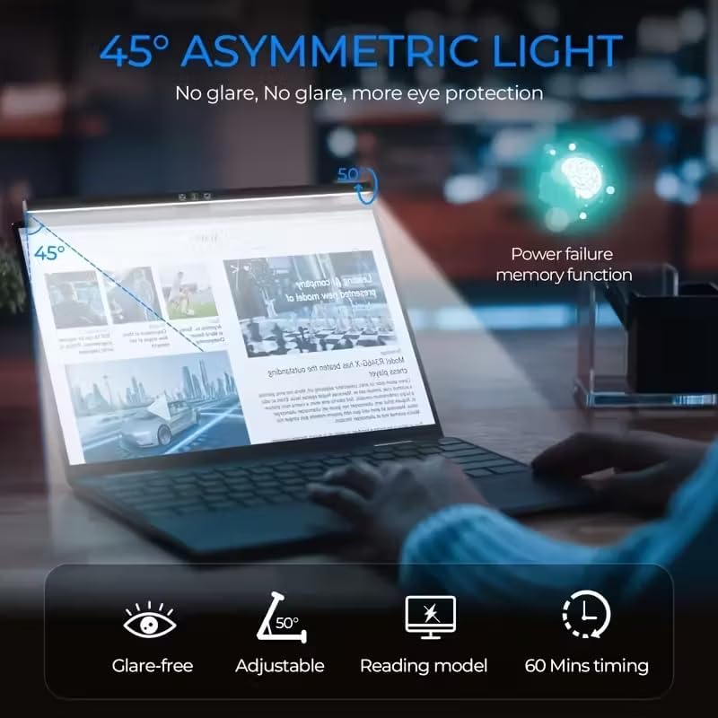 Monitor Light Bar, Computer Monitor Lamp, No Glare Eye-Care LED Screen Bar, Touch Control USB Reading Desk Lamp for Home Office Work, Dimming Adjustable Color Temperature, Fit for Curved/Flat Monitor - 3