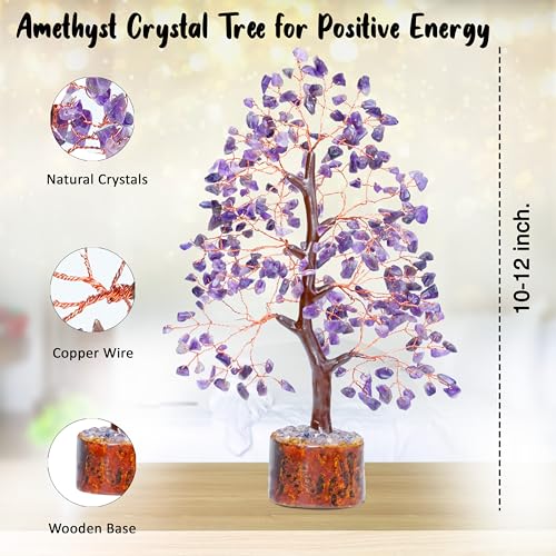 Image of Crocon Amethyst Crystals Tree, Birthday Gifts for Women & Men, 10-12 inch | Purple House Decor for Shelf Healing Crystals, Spiritual Gift Purple Decor, House Warming Gifts New Home, Gift for Mom Sister