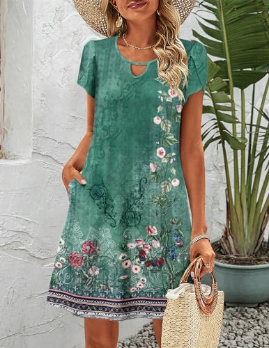 Image of Zeagoo Women's Casual A-Line Dresses with Pockets Summer Floral Tshirt Dress Short Sleeve Mini Dress Flowy Sundresses