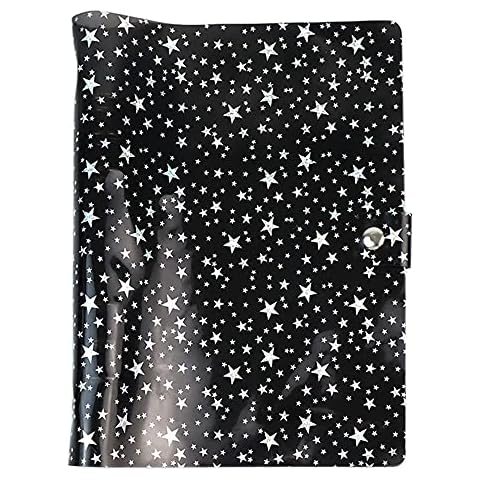 A5 Soft Notebook Binder Cover Starry Black PVC Journal Binders Dia 20mm 6-Rings Snap Button Closure Loose Leaf Folder with Star Decor for Journal Planner Albums DIY Covers (A5, Black) Cover