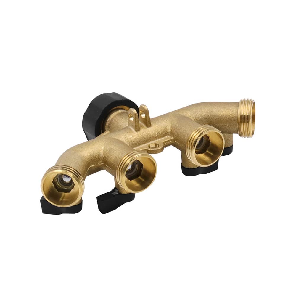 Distribuidor de colector divisor de grifo de 3/4 pulgadas y 1/2 pulgada, adaptador de conector de manguera de válvula de agua de latón de 4 vías para accesorios de riego, estándar de la UE