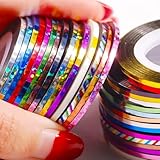 MOLILON 62 Rolls Nail Striping Tape - 1mm, Glitter Metal Line Nail Art Stickers, self - Adhesive Nail Line Stickers Decals Decoration, DIY Nails Design Tip Tool, Colorful Nail Art Lines for Women