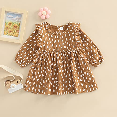 Toddler Infant Baby Girl Sister Matching Clothes Polka Dot Long Sleeve Romper Dress Cute Fall Winter Outfit Set (Brown, 5-6 Years) #TOP3