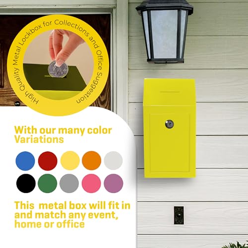 Metal Donation Box-Suggestion Box with Slot and lock-Cash Lock box for Money-Secure Drop Box-Comment and ballot voting box-comes with pre-drilled holes for easy wall mounting 10 X 6 X 2.5"(Yellow) by My Charity Boxes - Image 7