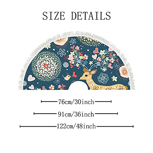 Small Tree Skirt Christmas Blue Deer Floral With Tassel 30 In, Xmas Decorations Farmhouse For All Seasons Holidays Party Slim Tree Mat Wedding Decor Ornaments #TOP1