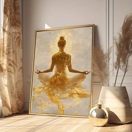 Affiche yoga dorée 30x45cm peinture sur toile moderne pour studio - 2
