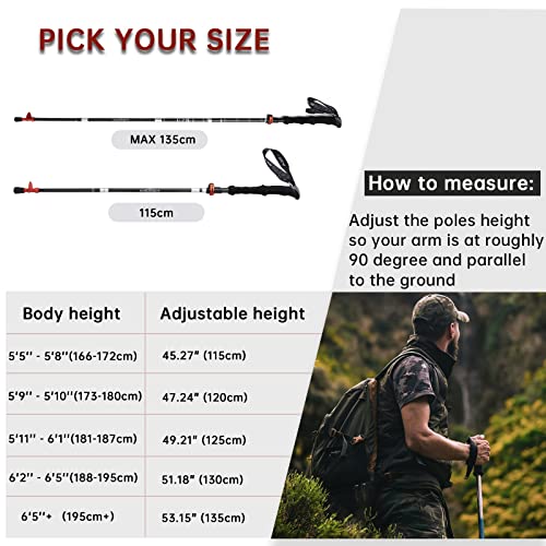 BISINNA Carbon Fiber Trekking Poles Collapsible Walking Sticks Hiking Folding Poles Quick Lock for Women and Men Hiking Mountaining Backpacking Camping 2pc