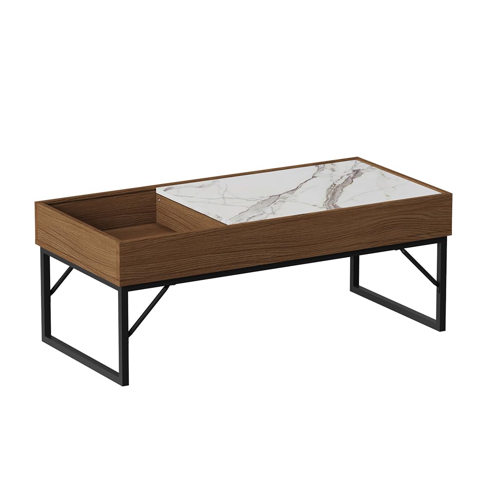 Vicco Couchtisch Lunero, Nussbaum, 105 x 50 cm | mit verschiebbarer Tischplatte und offenem Ablagefach