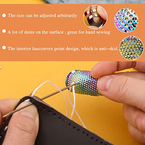 12 Pcs Sewing Thimble Set, Adjustable Metal Sewing Thimble Rings, Leather Coin Thimble, Metal Finger Shield Ring With Hand Sewing Needle Kit, Sewing Thimble Finger Protector For Hand Diy #TOP3