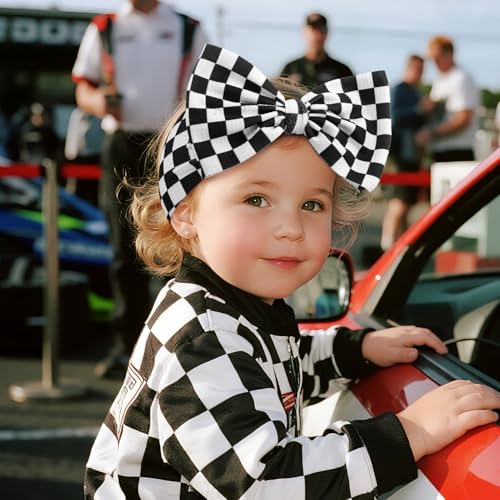 YanJie 7’’ Checkered Bow for Baby Girl Racing Bows Plaid Headbands for Newborns Infants Toddlers Two Fast Birthday Girls Hair Accessories3