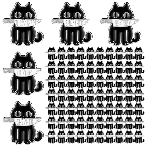 Siifert 100pcs LGBTQ Pronoun Pins She They/he Him/they Them/she Her/he They Gender Identity Bulk Pin Black Cat with Knife Pride Pins Genderfluid Pin for Pride Parade Daily Wear Backpack Gifts Jacket