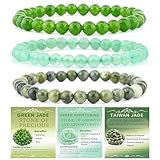 NCB 3-Piece 6mm Natural Crystal Gemstone Stretch Bracelets – Green Jade, Green Aventurine, Taiwan Jade Handmade Reiki Energy Healing Jewelry for Meditation,Yoga, Unisex