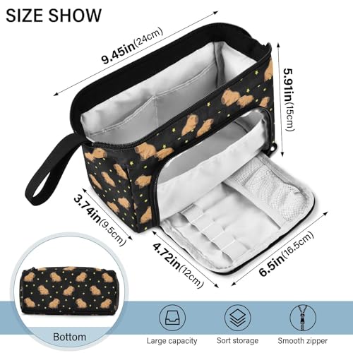 Image of Capybara Stars Black Pencil Case Pouch Big Capacity Pencil Bag Box Organizer Pen Case with Compartmens Stationery Organizer for Girls Boys Adults Women School Office