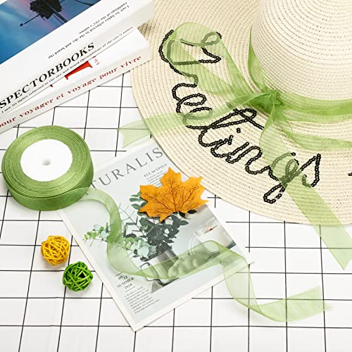 Molshine 50 Yards X 1 Inch Shimmer Sheer Organza Ribbon,Chiffon Fabric Ribbons For Bouquets Garland,Bowknot,Wedding,Gift Wrapping,Hair,Crafts,Decoration (Green) #TOP3